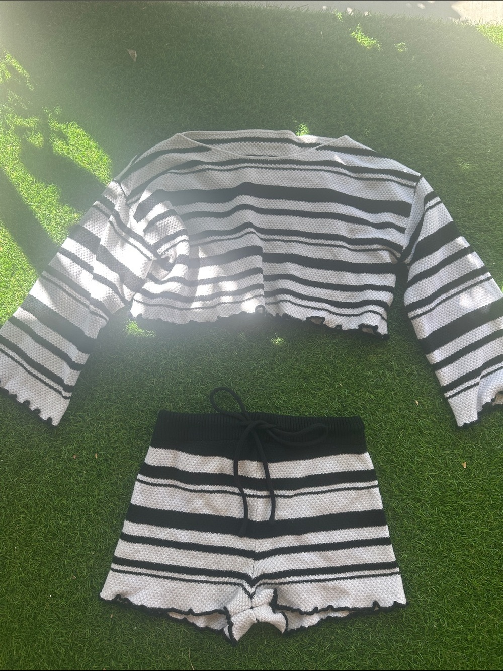 Fashion Nova Black & White Striped Knit Shorts - Kids